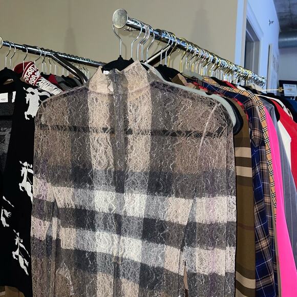 Burberry Checked Stretch-Knit Long Sleeve High Neck Bodysuit in Dark Birch Brown - Picture 13 of 17